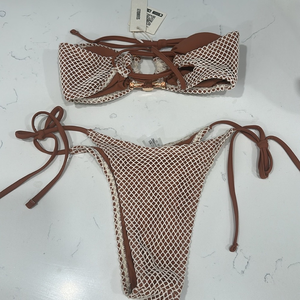 Brown Mesh Bikini Set - Picture 2 of 4